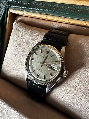 Rolex Datejust 1601 2 Tone 18k Gold Bezel Linen Dial Automatic Mens Watch 1969 • £2599