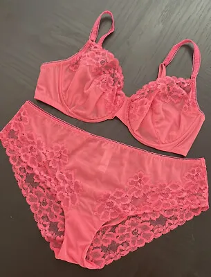 NWOT La Perla Salmon Pink Floral Lace Bra Panty Set 36C XL $329 • $89.99