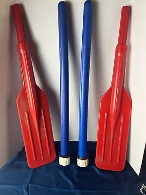 PLASTIC BOAT OARS Vintage New NOS Red & Blue KIds ??? 2 Piece Paddles • $49.95