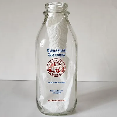 $7.99 • Buy Homestead Creamery Clear Glass Milk Bottle 2015  Burnt Chimney, Va 32oz