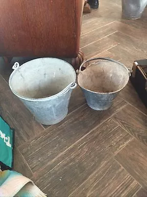 2X Vintage Galvanised Metal Bucket   With Holes  Planter Or Decoration • £16