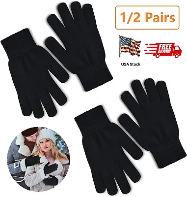 2Pairs Winter Magic Gloves Stretch Warm Black Knit Gloves For Both Men And Women • $8.91