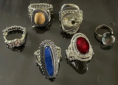 Vintage RING LOT:  Stretchy Band Cocktail Multicolor Stone Red White Blue + • $1.99