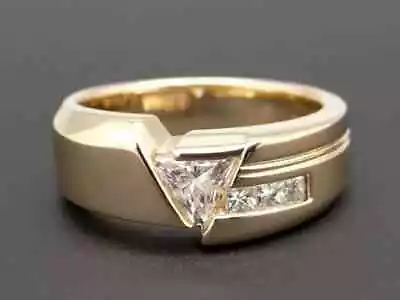 2CT Trillion Cut Natural Moissanite Men's Wedding Ring 14K Yellow Gold Plated • $112.49