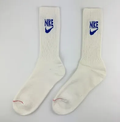 Vintage Nike Blue Logo Socks 80s 90s Swoosh Spell Out Crew Men VTG • $34.99