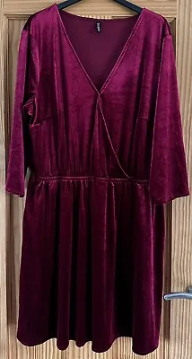 🌸 Divided H&M BNWOT Red Faux Wrap Jersey Velvet Dress Size L • £12.50