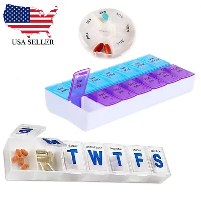 Pill Box 7 Day Organizer For Vitamin Case Medicine Twice-A-Day Holder AMPM USA • $7.99