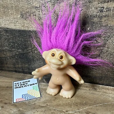 Vintage 1986 DAM Troll Doll 4.5  PINK Purple Hair  Thomas Dam Hard Plasic • $12.99