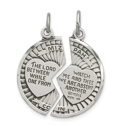 Sterling Silver Satin & Antiqued 2 Piece Mizpah Coin Pendant 22mm • $74.98