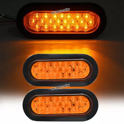 2x 6  Oval Truck Trailer Light Amber LED Waterproof Turn Tail Light Rubber Mount • $15.95