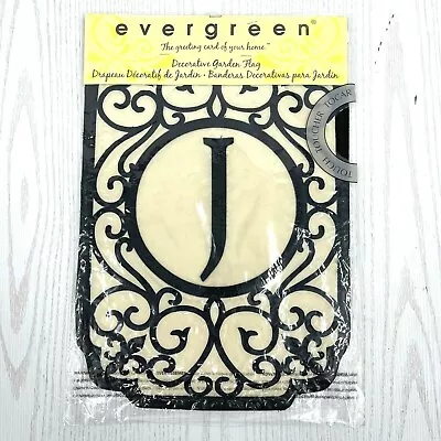 Garden Flag  J  Filigree Monogram 18x12 Black Embroidered On Cream 2-Side Satin • $22.94