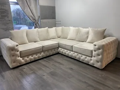 2c2 | Ashton Chesterfield Scatter Back Corner Sofa Cream Plush Velvet  • £849