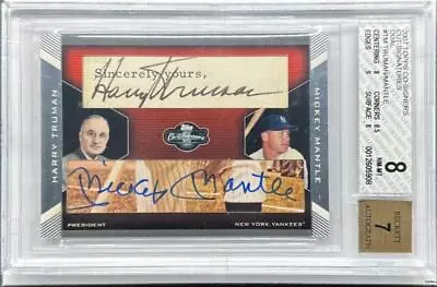 2007 Topps Co-Signers Mickey Mantle Harry Truman Cut Signature Auto #1/1 BGS 8/7 • $2025