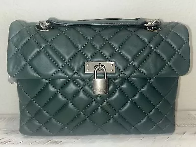 KURT GEIGER BRIXTON Quilted Teal Leather Lock Crossbody Or Shoulder Bag • £120.64