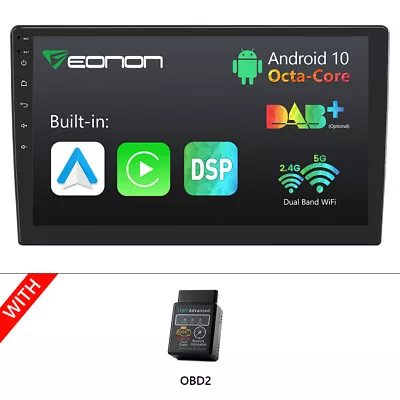 OBD+ 2Din Android 10 8-Core 10.1  Car Stereo Radio GPS Navi CarPlay Touch No-DVD • $226.68