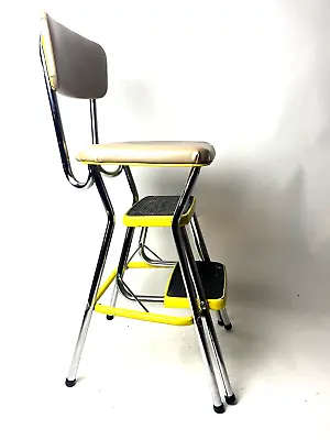 Vintage Cosco Stylaire Step Stool Chair Yellow Chrome Metal MCM 1950’s - 1960’s • $142.79
