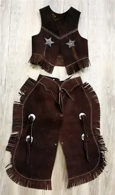 $46.50 • Buy BROWN Suede Leather Halloween Costume Western Cowboy Kids Youth Chaps Sm Or Lg