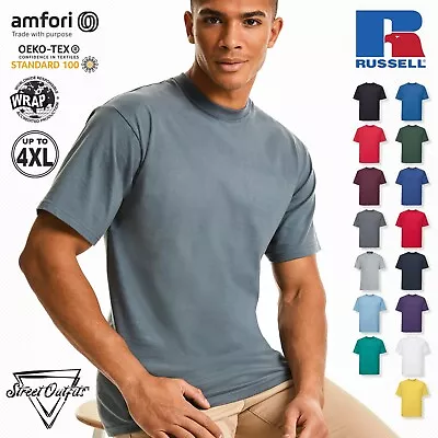 £6.56 • Buy Mens Plain Short Sleeve T-Shirt Crew Neck Ringspun Top Crewneck Casual Russell