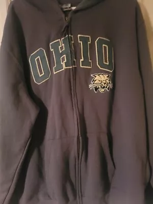 Wow  EUC Vtg Ohio University Bobcats Full Zip Hooded Jacket Grey Sewn Letters XL • $29.99