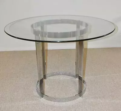 Mid Century Modern Glass & Chrome Dining Table • $795