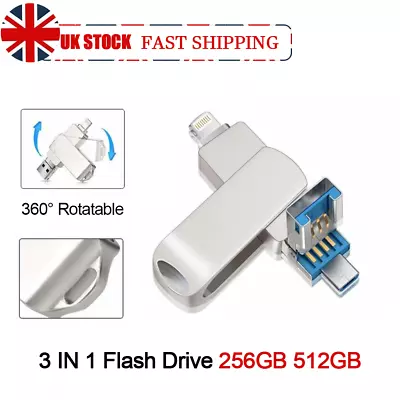 256GB 512GB USB3.0 Flash Drive Metal Memory Stick External Storage For IPhone • £21.99