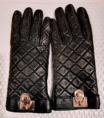 Michael Kors Black Quilted Leather Gloves Size Medium Gently Used. • $50