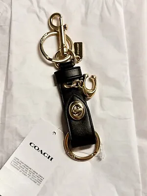 NWT Coach Leather Trigger Snap Bag Charm Black Valet Key Ring Fob • £50.18