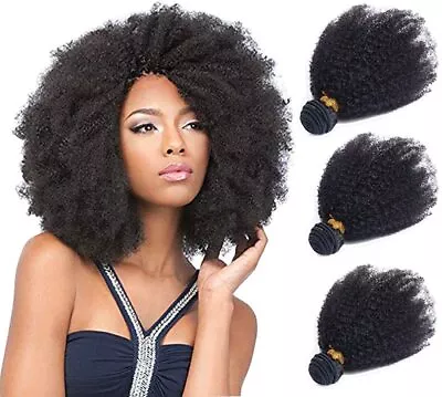 Mongolian Afro Kinky Curly Human Hair Extensions Black For Woman Hair Wefts 100g • $14.99