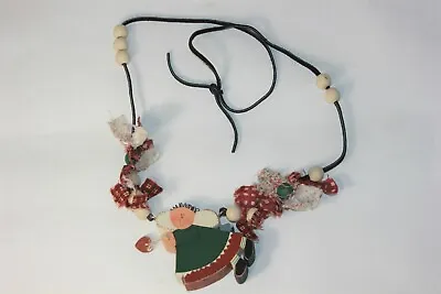 Vtg Christmas Necklace Angel Necklace Jewelry Handmade Wood & Cloth Holiday Gift • $15.16