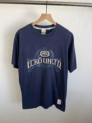 Vintage Ecko Unltd Spellout Rhino T-shirt Adult Size Large Blue Skater Mens Y2K  • $19.99