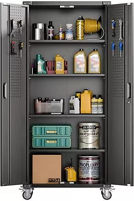 Upgraded 72  H Storage Cabinet With Wheels Lockable Garage Cabinets With Round  • $249.99