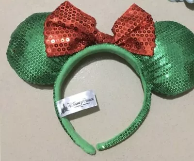 Disney Minnie Mouse Headband Costume Party Sequin Green Ears Red Bow USA SELLER • $10.67