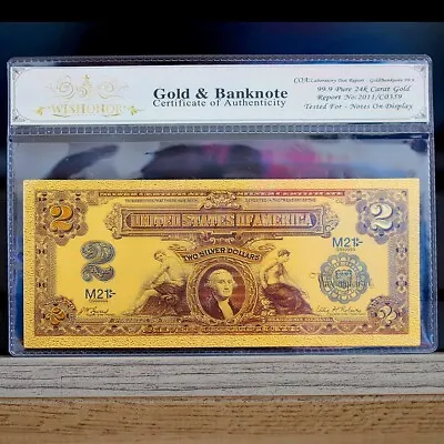 100mg 24K Gold 1899 $2 Two Dollar Bill Silver Certificate Banknote White COA • $14.95