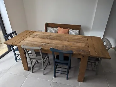 £450 • Buy Rustic Extendable Dining Table, Monks Bench And 4 Vintage Chapel Seats
