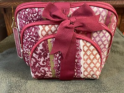 NEW Enchante SET OF 3 Maroon COSMETIC / MAKEUP Travel BAGS Assorted Sizes - NWT • $14.99