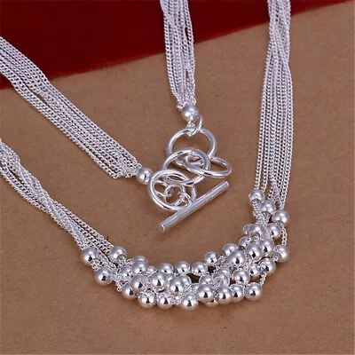 Solid Silver Beads Chain Men Women Necklace Jewelry Fashion Wedding Noble Hot • $2.50