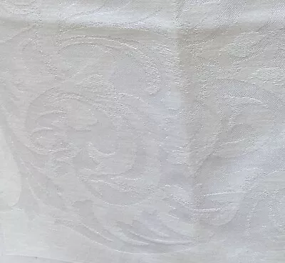 Vintage LARGE CREAMY WHITE DAMASK TABLECLOTH-Scrolls-Swags-*AS-IS*-89  X 53  • $12.99