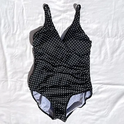 Miraclesuit Kirkland Womens 18 Black White Polka Dot One Piece Swimsuit • $39.98