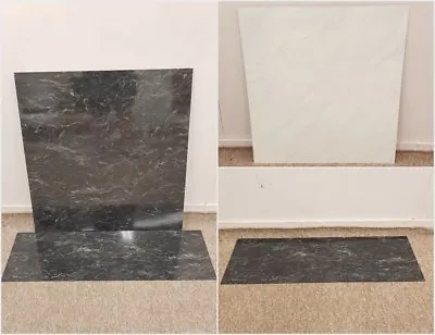 Black White Marble Effect Laminate Gas Electric Fireplace Back Panel And Hearth • £29.99