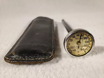 Vintage Telltru Thermometer In Leather Sleeve -40 To 160 Degrees W/ Pocket Clip • $19.95