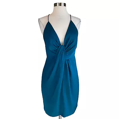 Aidan Mattox Women's Cocktail Dress Size 6 Blue Crepe Strappy Back Mini Sheath • $49.99