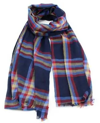 Pure Cotton Large Checked Tartan Plaid Scarf/Stole/Shawl Blue/Red Women Men • £8.09