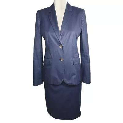 J Crew Suiting Two Piece Skirt Blazer Suit Set Navy Blue Schoolboy Size 4 6 • $75