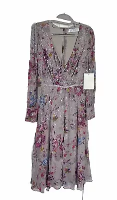 Mac Duggal Floral Midi Dress Gauzy Size 4 Beaded Mother Of Bride V-Neck NWT • $100