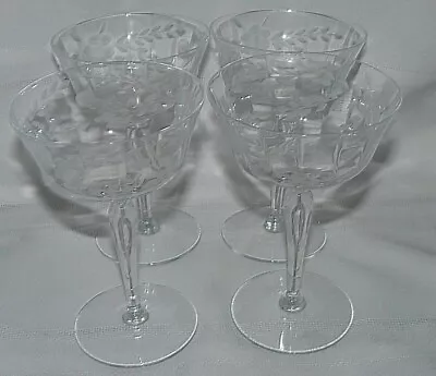 Set Of 4 Vintage Tall Sherbet Champagne Glasses Elegant Stemware Etched Floral • $10.97