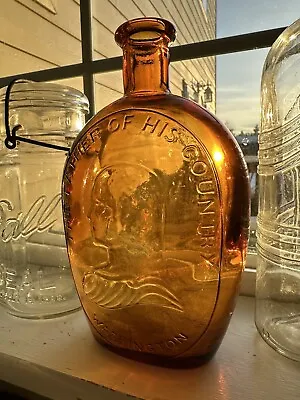 Vintage Wheaton NJ  The Father Of His Country Washington Amber Glass Bottle 8  • $14.95