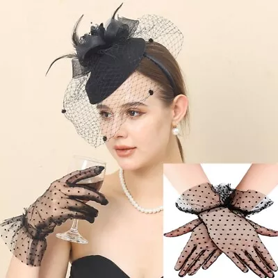 Vintage Large Veil Women Hat Wedding Mesh Gloves For Bridal Accessories • $8.05