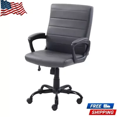 Mid-Back Office Executive Chair Leather Ergonomic Computer Desk Task Chair Gray • $127.50