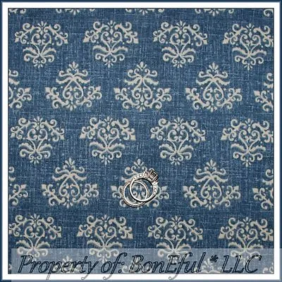 BonEful FABRIC FQ Cotton Quilt VTG Blue Tan Flower Victorian Xmas Damask Stripe • $4.38