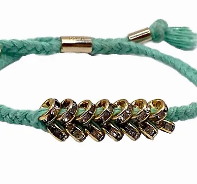 J. CREW Turquoise Braided Rope Bracelet Gold Tone & Rhinestone Accent Adjustable • $5.95